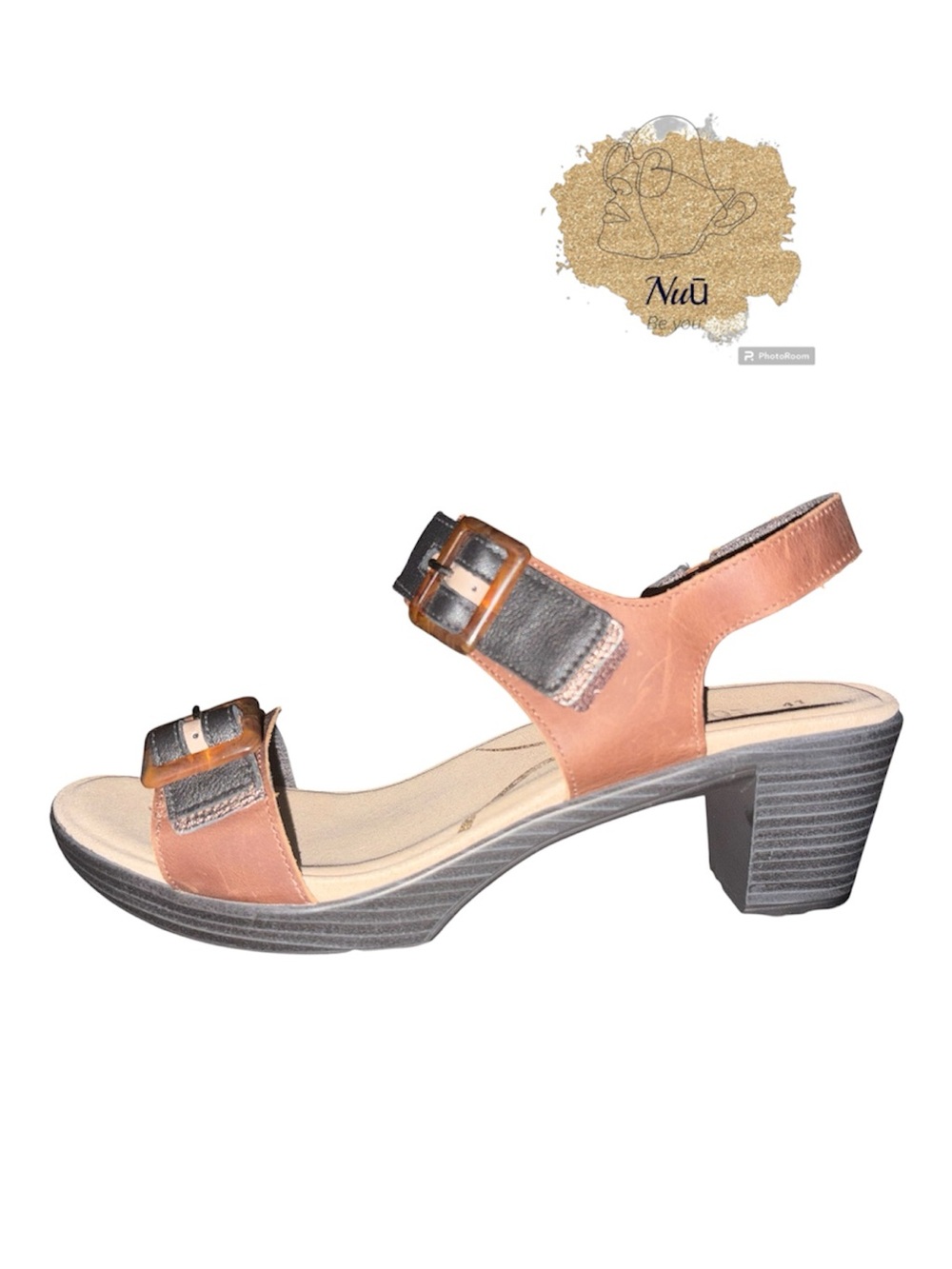 Naot Women's Two-Tone Buckle Block Heel Sandal - Tan and Gray